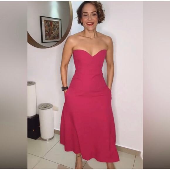 ZARA BLOGGER FAVORITE BUSTIER MIDI DRESS FUCHSIA - Picture 8 of 16